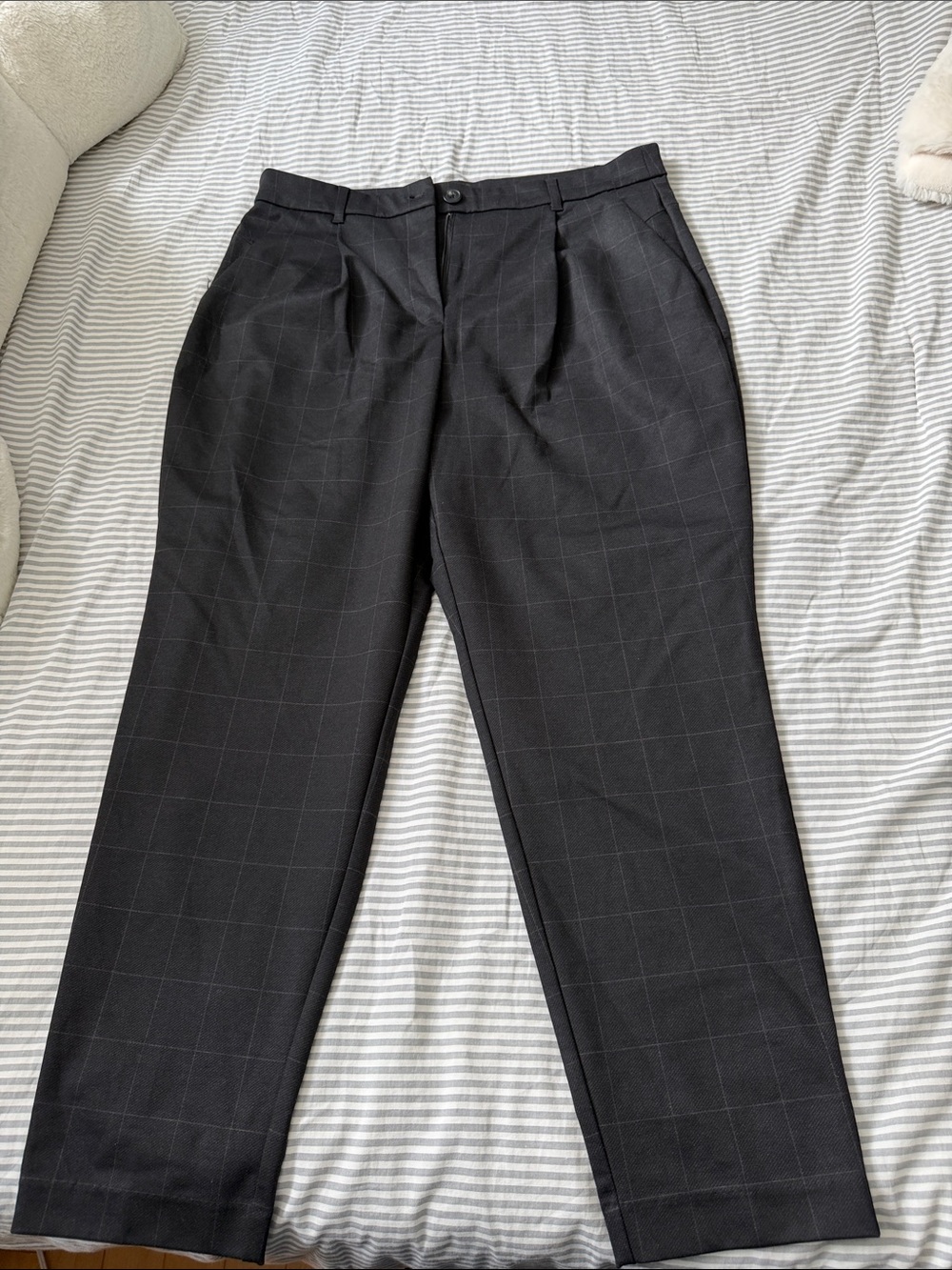 Womens Black Windowpane Dress Pants - Classic Tailored Fit